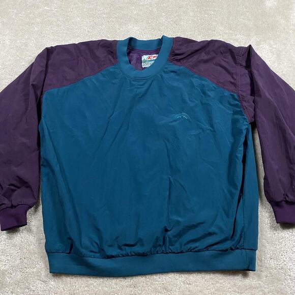 VTG Sun Mountain Jacket Mens L Teal Purple Windbreaker Golf 90s Headwind Preppy - Picture 1 of 8